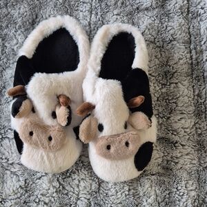Cow Print Fuzzy Slippers